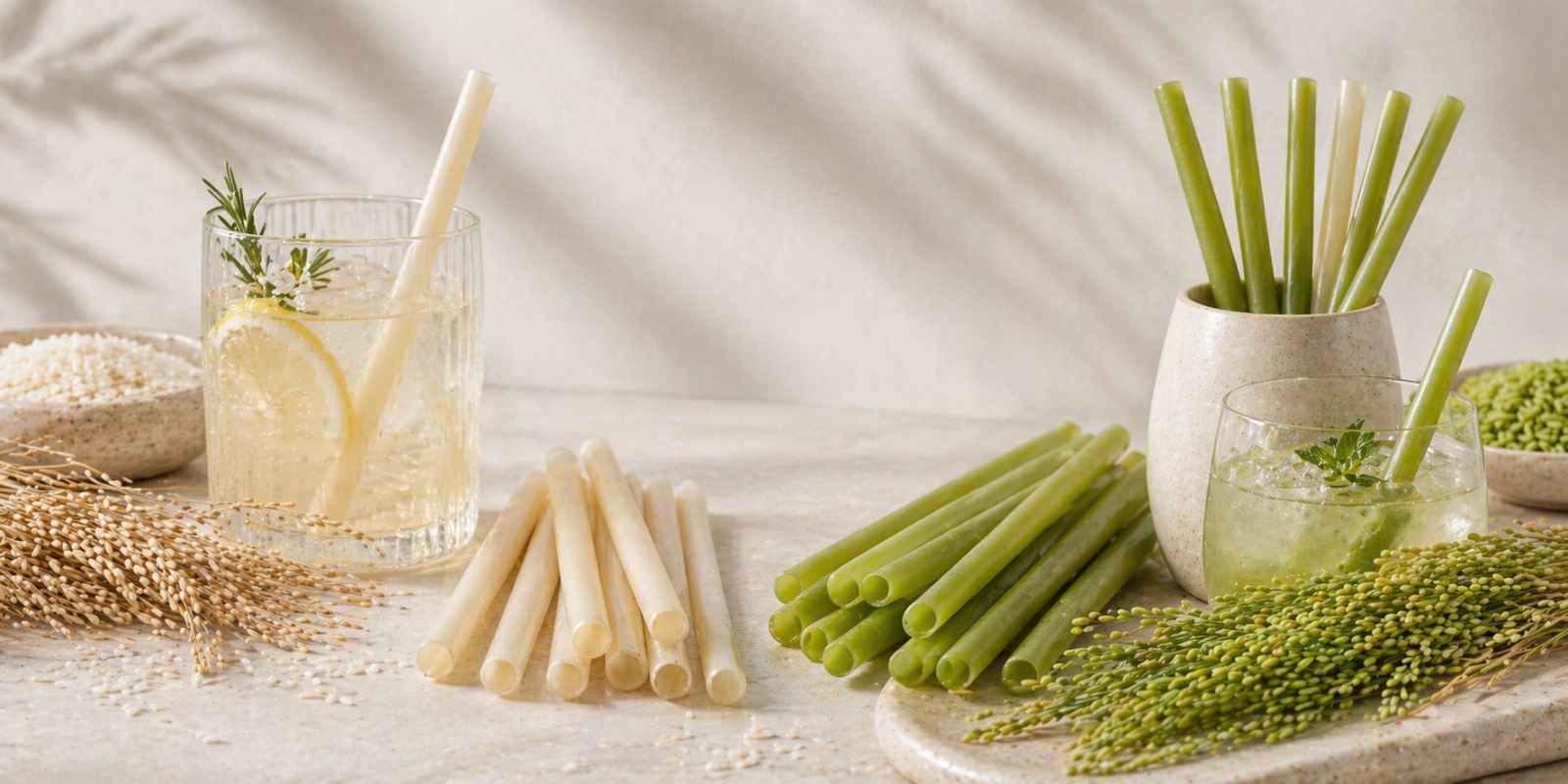 Edible rice straws in smoothie — plastic-free alternative